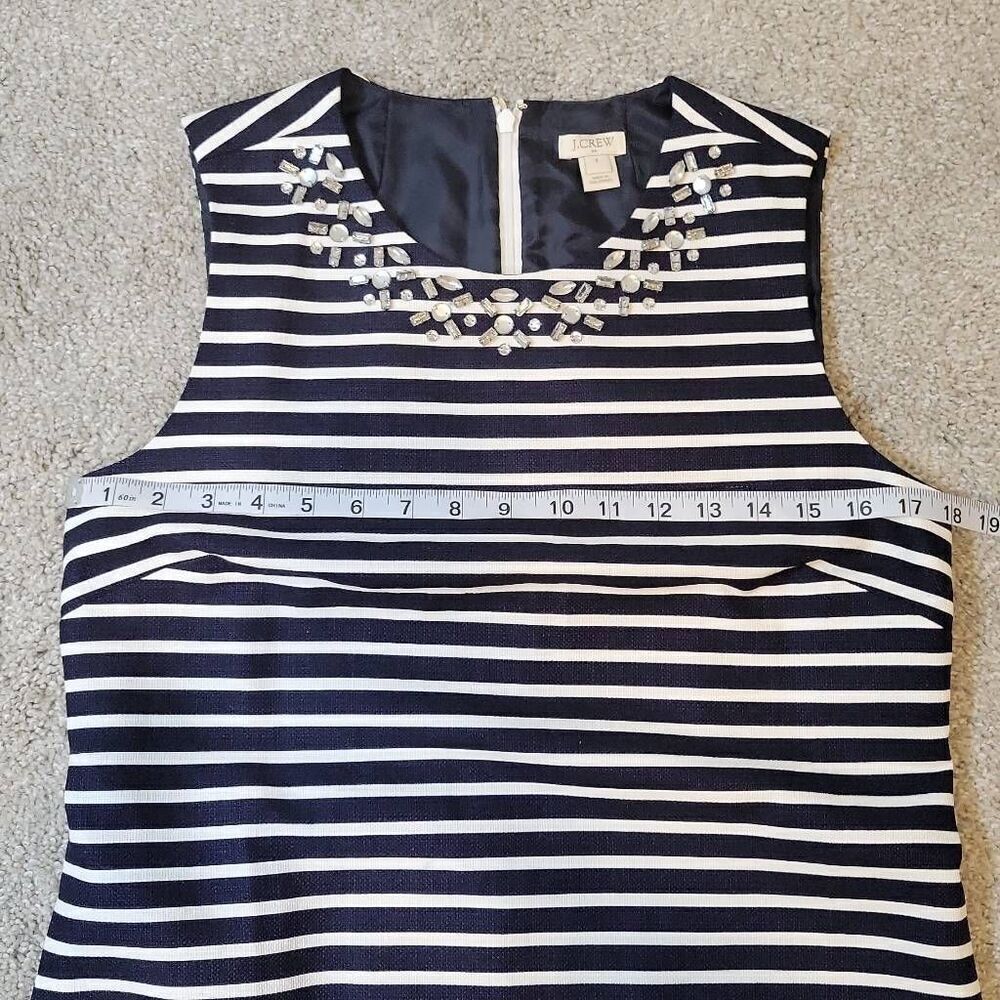 J. Crew Navy Blue White Striped Embellished Sheath Casual Dress Size 8 - Picture 7 of 9
